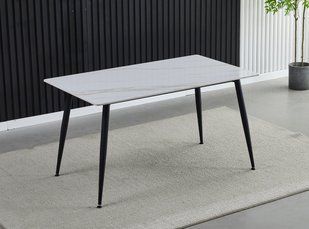 Стол KING CERAMIC Intarsio 140x80 Белый Глянец Керамика Черный Мат фотография