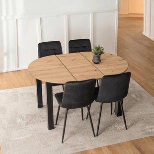 Комплект стола MEBEL ELITE HARRY 102(142)х102 см дуб Artisan/чорний, та 4 стільців PERU, чорного кольору фотография