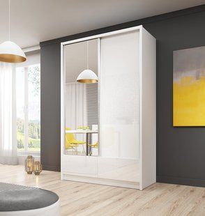 Шафа-купе Perfect Home Арія I / Aria I 130 2-дверна з дзеркалом Білий/білий глянець фотографія