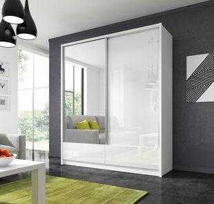 Шафа-купе Perfect Home Арія I / Aria I 180 2-дверна з дзеркалом Білий/білий глянець фотографія