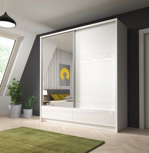 Шафа-купе Perfect Home Арія I / Aria I 200 2-дверна з дзеркалом Білий/білий глянець фотографія