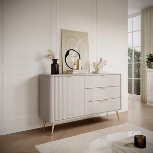 Комод Perfect Home Ланте/Lante 1-дверный с 3 ящиками и золотыми ножками 1D3S/138 Беж фотография