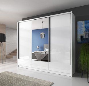 Шафа-купе Perfect Home Арія I / Aria I 250 3-дверна з дзеркалом Білий/білий глянець фотографія
