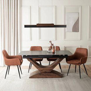 Комплект стол MEBEL ELITE ALICANTE 160(200)х90 см Черный/Орех и 4 стула EDRICK Рыжий фотография