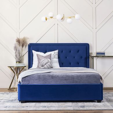 Кровать двуспальная бархатная MEBEL ELITE CROS Velvet 140x200 см Синий фотография
