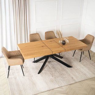 Комплект стол MEBEL ELITE HAMPTON 160(240)х90 см, дуб /черный, и 4 стульев BRESSO беж фотография