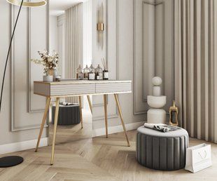 Стол туалетный Perfect Home Оро/Oro с 2 ящиками и золотыми ножками T102 MDF Бежевый фотография