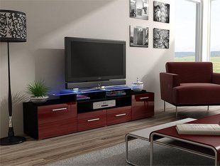 ТВ Тумба EVORA BLACK RTV Cama 194 Чорний Мат / Бордо Глянець фотографія