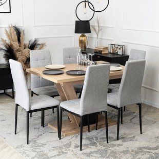 Комплект стіл розкладний MEBEL ELITE CLARK 120(160)х80 см Дуб артизан/чорний +6 стільці TEX Сірий фотографія