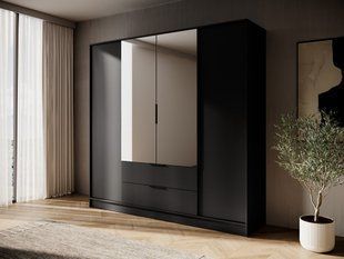 Шафа для одягу Perfect Home Келлі / Kelly 4DL 4-дверна з дзеркалом Чорний фотографія