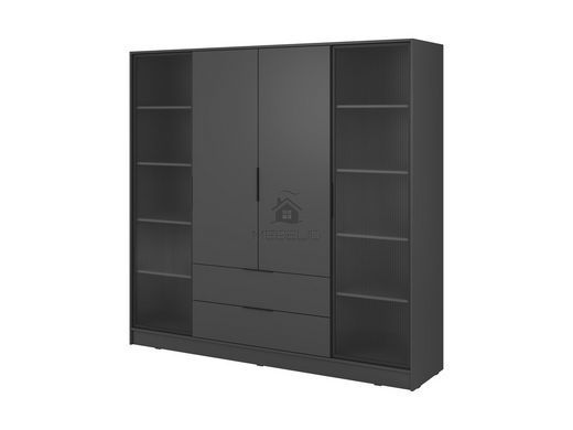 Гардеробна / шафа для одягу Perfect Home Келлі / Kelly 4DRD 4-дверна з боковими прозорими дверцятами Графіт фотографія