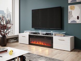 ТВ Тумба з Каміном ROVA RTV Cama 190 Білий Мат / Білий Глянець фотографія