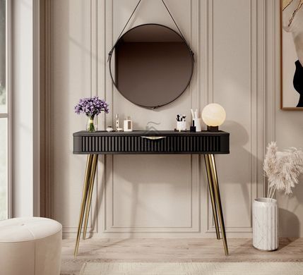 Стол туалетный Perfect Home Ланте/Lante 1S/100 с 1 ящиком и золотыми ножками Черный фотография