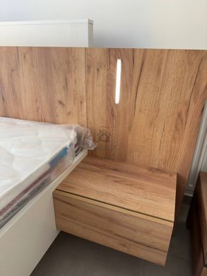 Кровать (каркас) Perfect Home 3Д / 3D 160 двуспальная с прикроватными тумбами и подсветкой Белый/дуб крафт золотой фотография