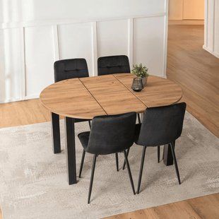 Комплект стола MEBEL ELITE HARRY 102(142)х102 см дуб Craft/черный, и 4 черных стульев PERU фотография