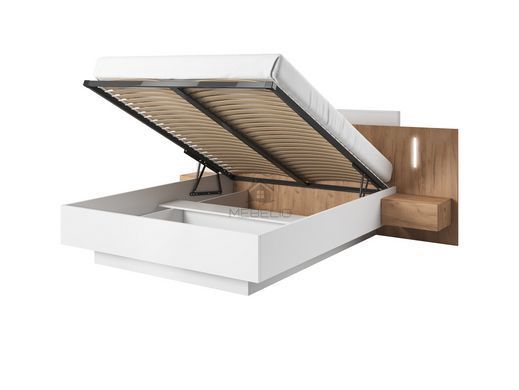 Кровать (каркас) Perfect Home 3Д / 3D 160 двуспальная с прикроватными тумбами и подсветкой Белый/дуб крафт золотой фотография
