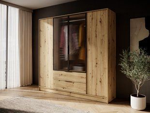 Гардеробна / шафа для одягу Perfect Home Келлі / Kelly 4DRM 4-дверна з центральними прозорими дверцятами та реєю Дуб артизан фотографія