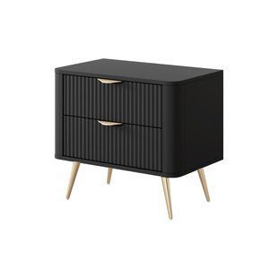 Тумба приліжкова Perfect Home Ланте / Lante з 2 шухлядами і золотими ніжками 2S Чорний фотографія