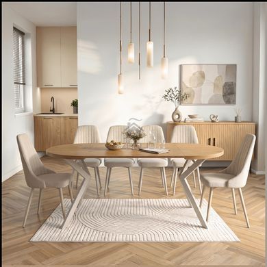 Стіл розкладний круглий MEBEL ELITE LUGO 90(190)х90 см Дуб/Кашемір фотографія