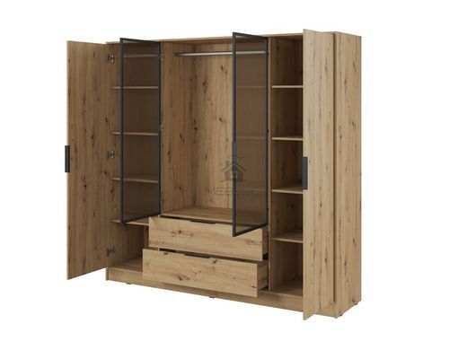 Гардеробный / шкаф для одежды Perfect Home Келли / Kelly 4DRM 4-дверный с центральной прозрачной дверцей и реей Дуб артизан фотография