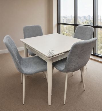 Стол AVENTO CERAMIC Intarsio 80(130)*80 белый/кашемир фотография