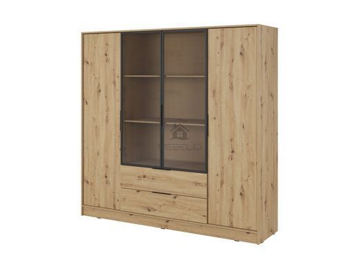 Гардеробна / шафа для одягу Perfect Home Келлі / Kelly 4DRM 4-дверна з центральними прозорими дверцятами та додатковими полицями Дуб артизан фотографія