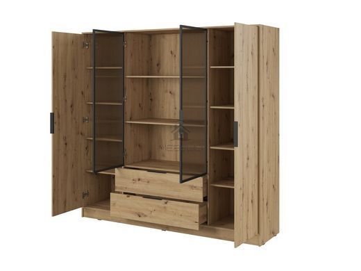 Гардеробна / шафа для одягу Perfect Home Келлі / Kelly 4DRM 4-дверна з центральними прозорими дверцятами та додатковими полицями Дуб артизан фотографія