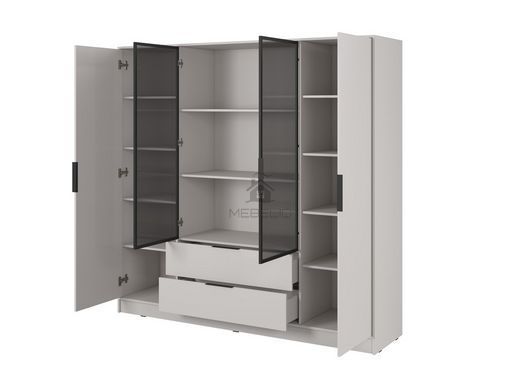Гардеробна / шафа для одягу Perfect Home Келлі / Kelly 4DRM 4-дверна з центральними прозорими дверцятами та додатковими полицями Кашемір фотографія