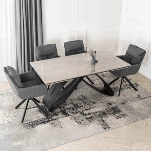 Комплект стола MEBEL ELITE LUIGI 160(240)х90 см серый мрамор/черный и 4 стульев PAUL темно-серого цвета фотография