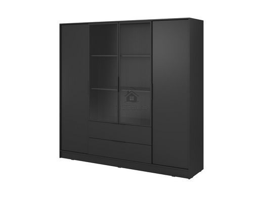 Гардеробна / шафа для одягу Perfect Home Келлі / Kelly 4DRM 4-дверна з центральними прозорими дверцятами та додатковими полицями Чорний фотографія