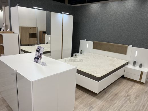 Кровать (каркас) Perfect Home Арко / Arco 160 с мягким изголовьем двуспальная Белый глянец/дуб грандсон фотография