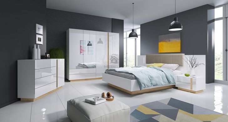 Кровать (каркас) Perfect Home Арко / Arco 160 с мягким изголовьем двуспальная Белый глянец/дуб грандсон фотография