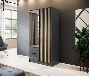 Шкаф для одежды Perfect Home Нелли / Nelly 2D 2-дверный с зеркалом Графит/дуб артизан фотография