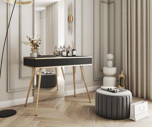 Стол туалетный Perfect Home Оро/Oro с 2 ящиками и золотыми ножками T102 MDF Черный фотография