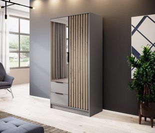 Шкаф для одежды Perfect Home Нелли / Nelly 2D 2-дверный с зеркалом Серый/дуб артизан фотография