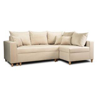 Угловой диван бархатный MEBEL ELITE MARKUS Velvet 238 см Бежевый (правый)