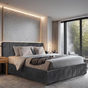 Ліжко двоспальне оксамитове MEBEL ELITE CROS Velvet 160x200 см Сірий фотографія