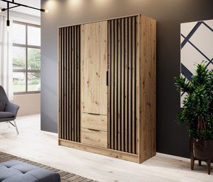 Шкаф для одежды Perfect Home Нелли / Nelly 3D 3-дверный Дуб артизан/черный фотография