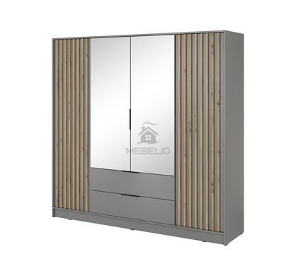 Шкаф для одежды Perfect Home Нелли / Nelly 4D 4-дверный с зеркалом Серый/дуб артизан фотография