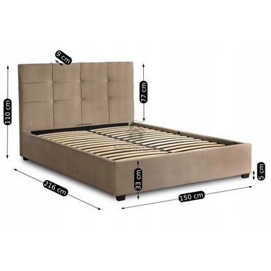 Ліжко двоспальне оксамитове 140x200 MEBEL ELITE TINGA Velvet Беж фотографія