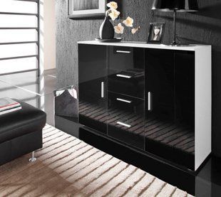 Комод UNI Cama 132 Білий Мат / Чорний Глянець фотографія